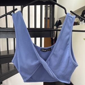 SHEIN Blue Ribbed Tie Front Crop Top